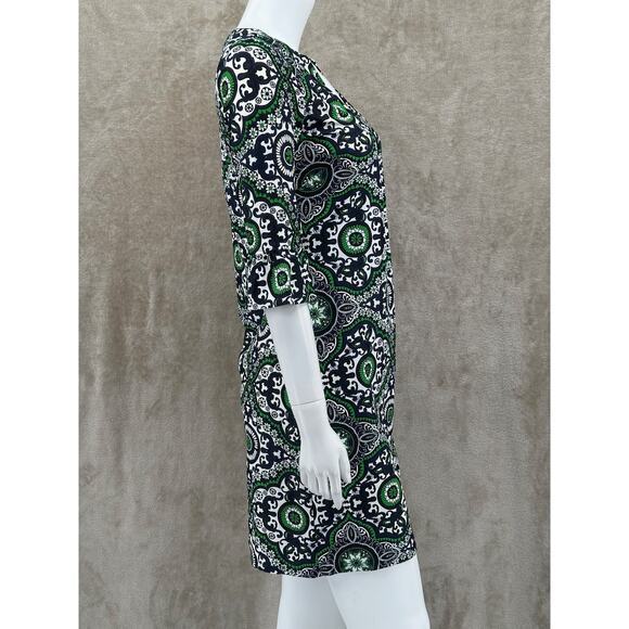 Jude Connally Dress Womens Small Green Navy Shift Geometric Jude Cloth Stretch - Picture 3 of 10
